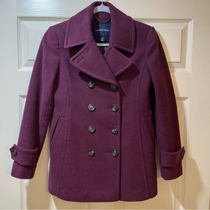 Lands End Wool Pea Coat. Size 2P. Deep Burgundy. Excellent NWOT